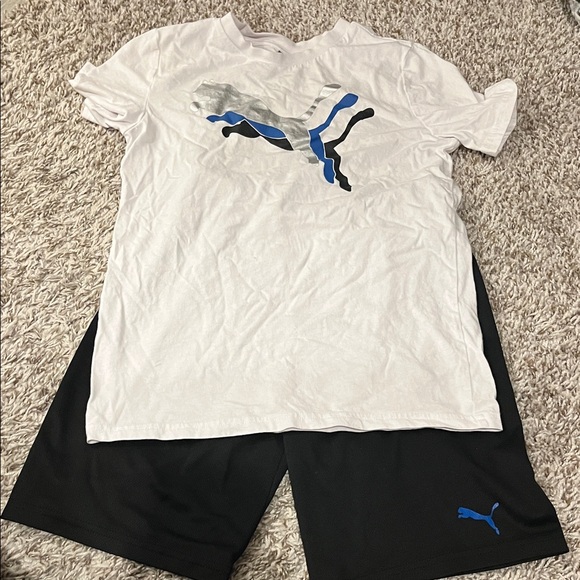 Puma White Tee and Black Shorts with Blue Logo - Picture 1 of 1